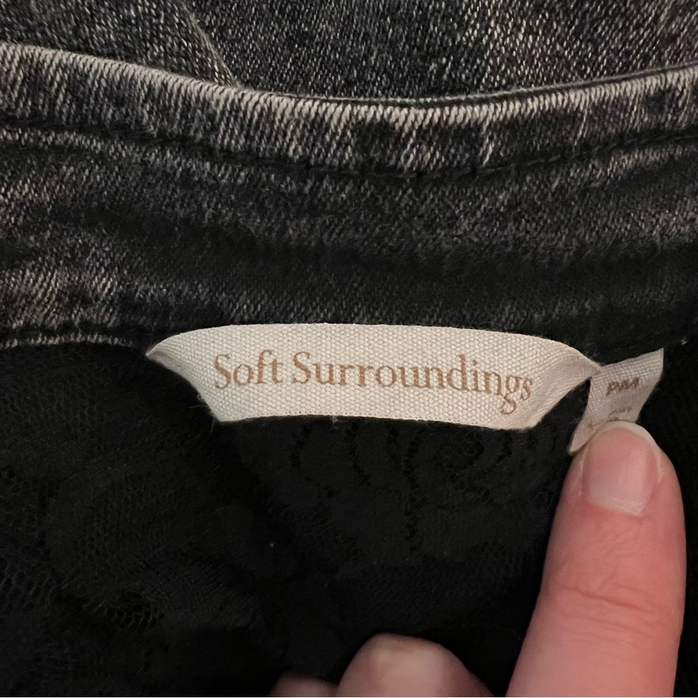 Soft Surroundings Charcoal Embroidered Tunic Military Denim Jacket Black Washed - Picture 6 of 16